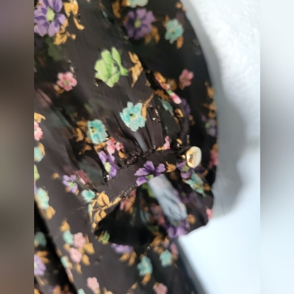 Zara Surplice Neck Floral Print Balloon Sleeve Mini Dress Black Size S - Picture 13 of 14